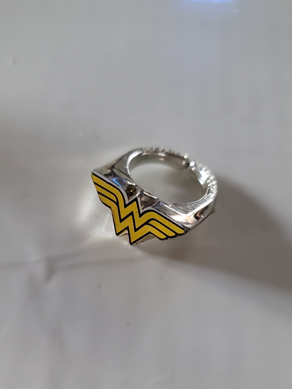 Yellow Enamel Silver-Tone Wonder Woman Ring